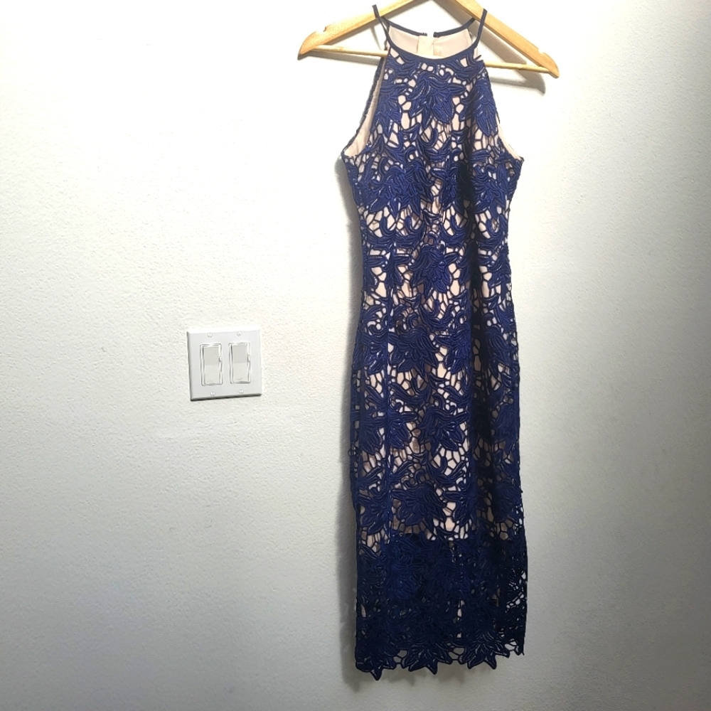 keepsake dress nude with royal blue knee length - Picture 3 of 11